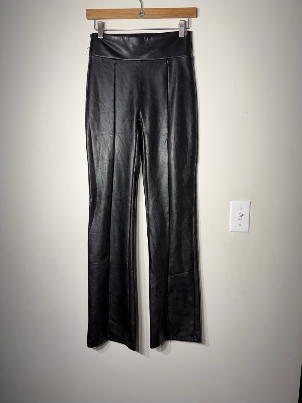 Abercrombie & Fitch Vegan Leather Flare Pants with slit- Black size Small
